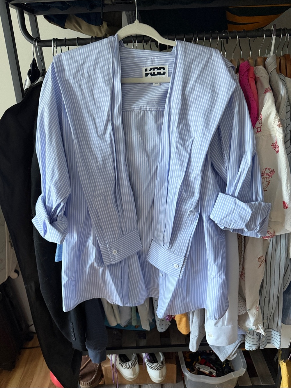 Light Blue Striped Women Shirt - KBB